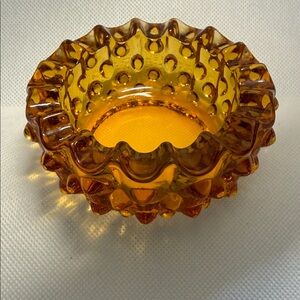 Fenton Glass Ashtray Trinket Dish Amber Hobnail Mid Century Modern Vintage